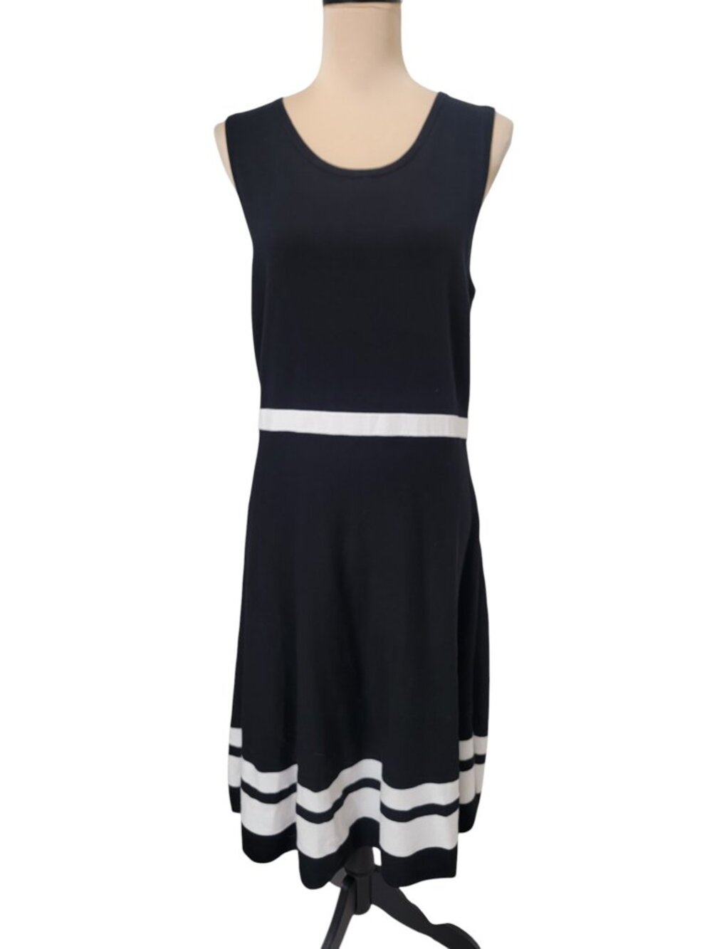 Talbots Size LP Black with White Knit Colorblock Sleeveless A Line Career Dress